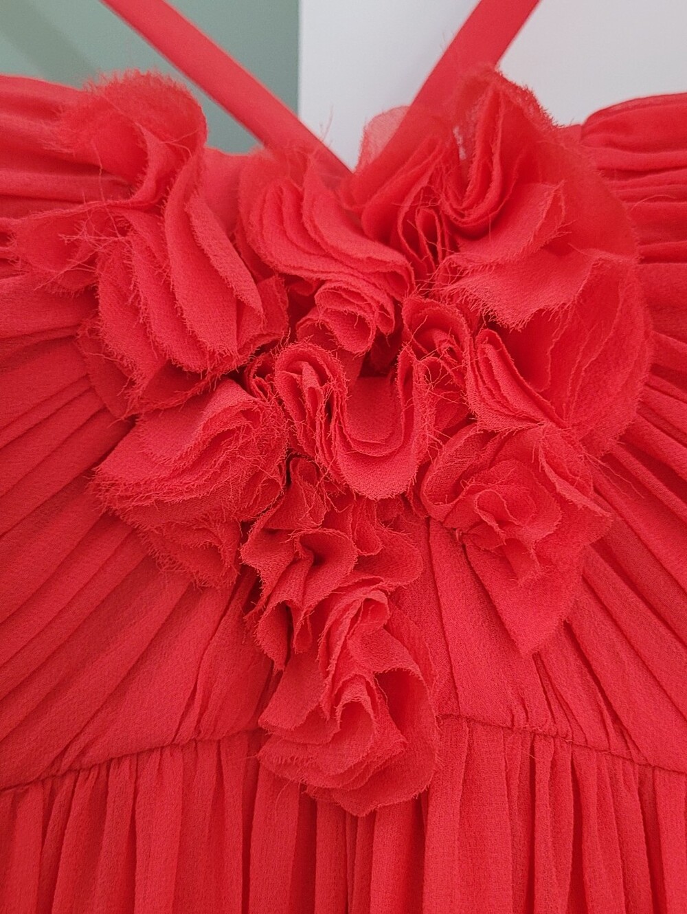 BCBG Max Azria Coral Chiffon Ruched Maxi Gown - Picture 11 of 15